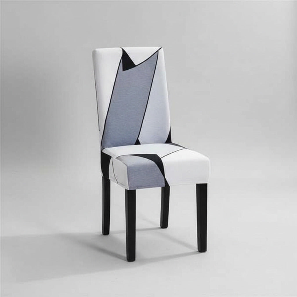 Housse de Chaise Extensible à Motifs Modernes - Style Scandinave Gris Blanc