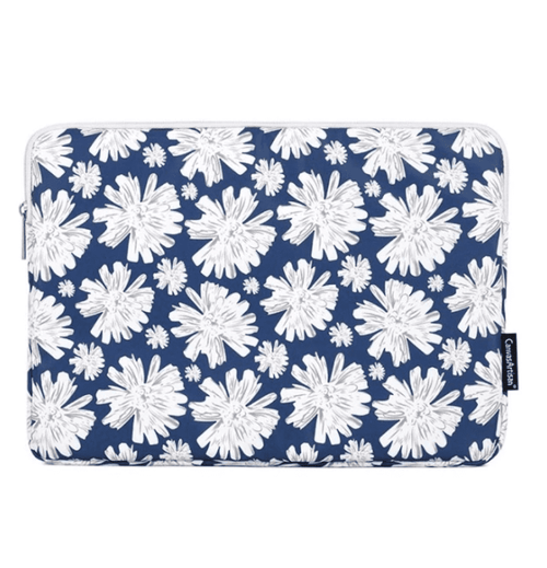 Housse ordinateur 13 pouces <br> Fleurie Blanc et Bleu