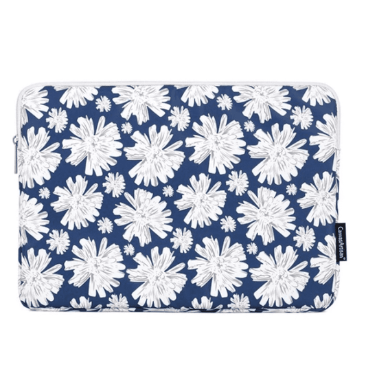 Housse ordinateur 13 pouces <br> Fleurie Blanc et Bleu
