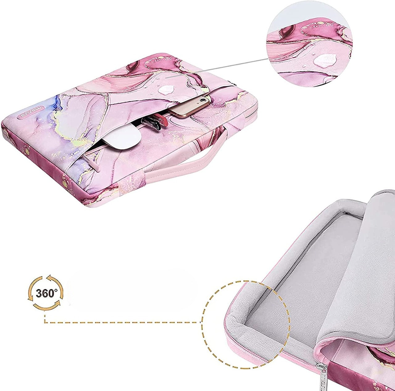 Housse ordinateur <br> Marbrée Rose