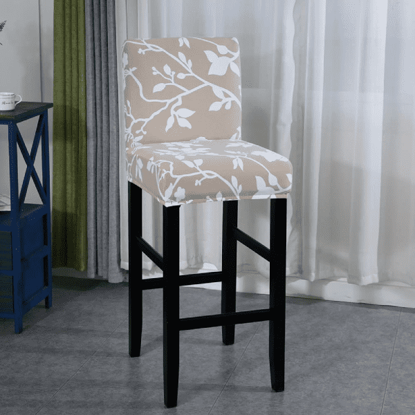Housse de Tabouret de Bar Extensible Beige à Motifs Floraux Blancs