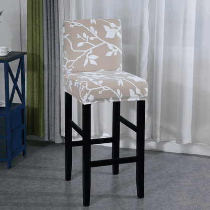 Housse de Tabouret de Bar Extensible Beige à Motifs Floraux Blancs