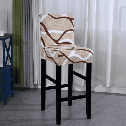 Housse de Tabouret de Bar Extensible Beige à Motifs Ondulés Marron et Blanc