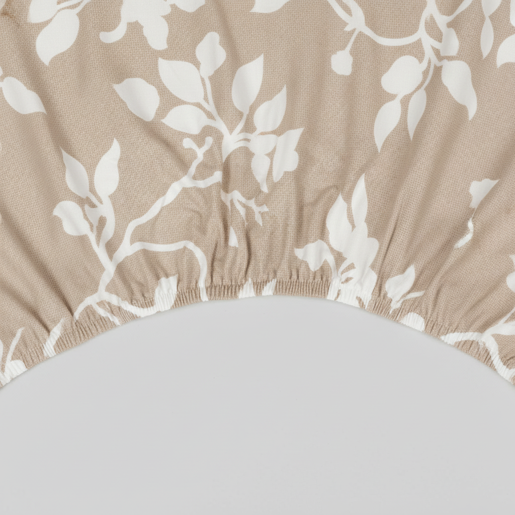 Housse de Tabouret de Bar Extensible Beige à Motifs Floraux Blancs