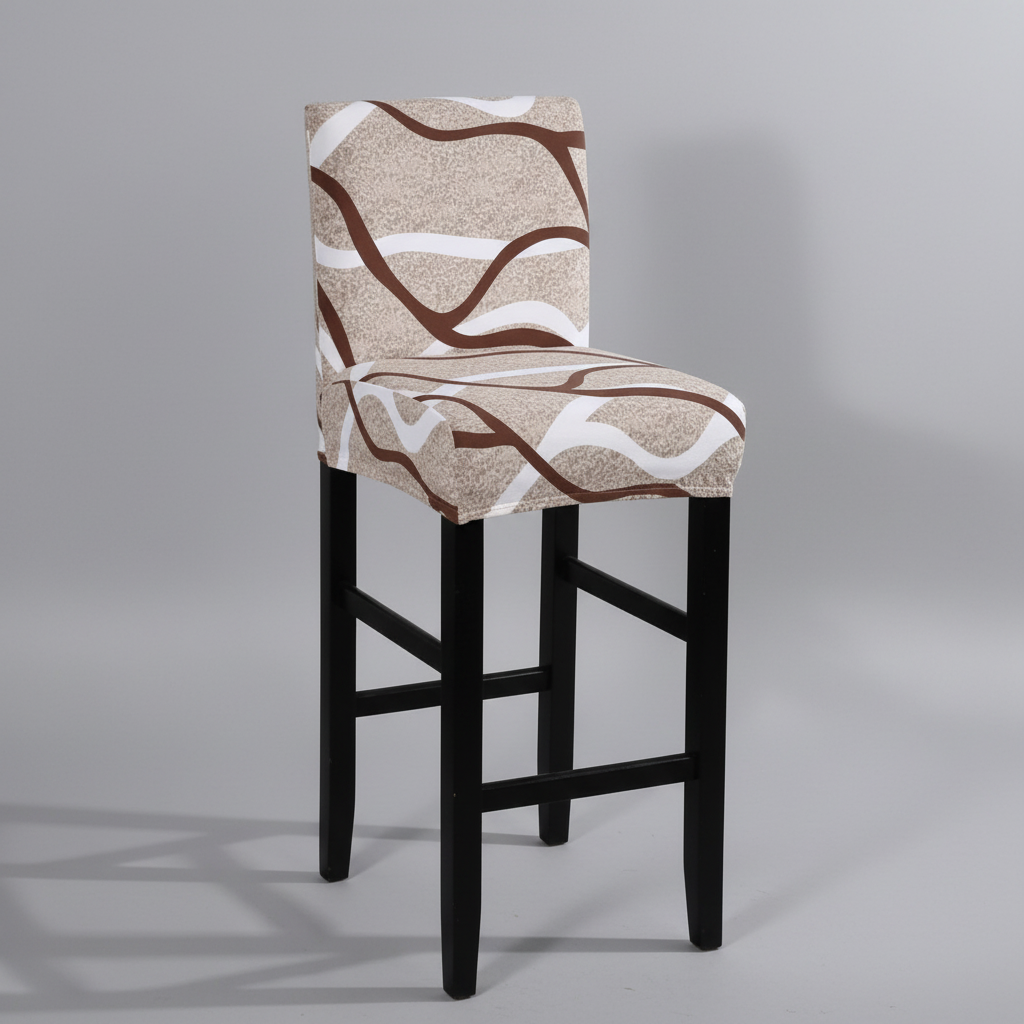 Housse de Tabouret de Bar Extensible Beige à Motifs Ondulés Marron et Blanc