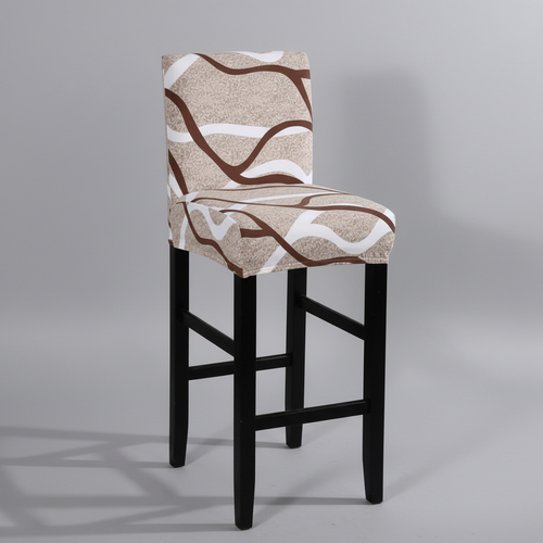 Housse de Tabouret de Bar Extensible Beige à Motifs Ondulés Marron et Blanc