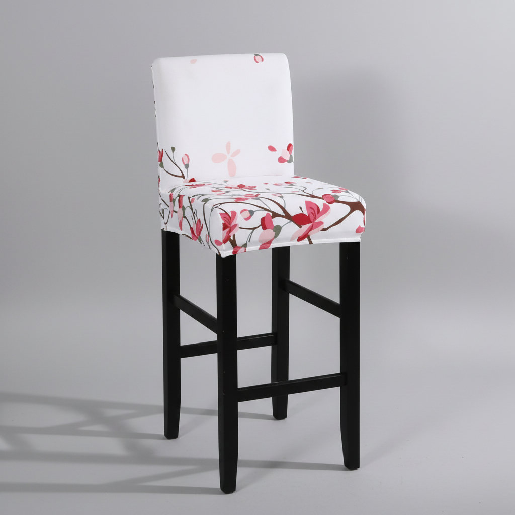Housse de Tabouret de Bar Extensible Blanche à Motifs Floraux Roses