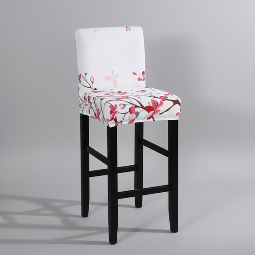 Housse de Tabouret de Bar Extensible Blanche à Motifs Floraux Roses