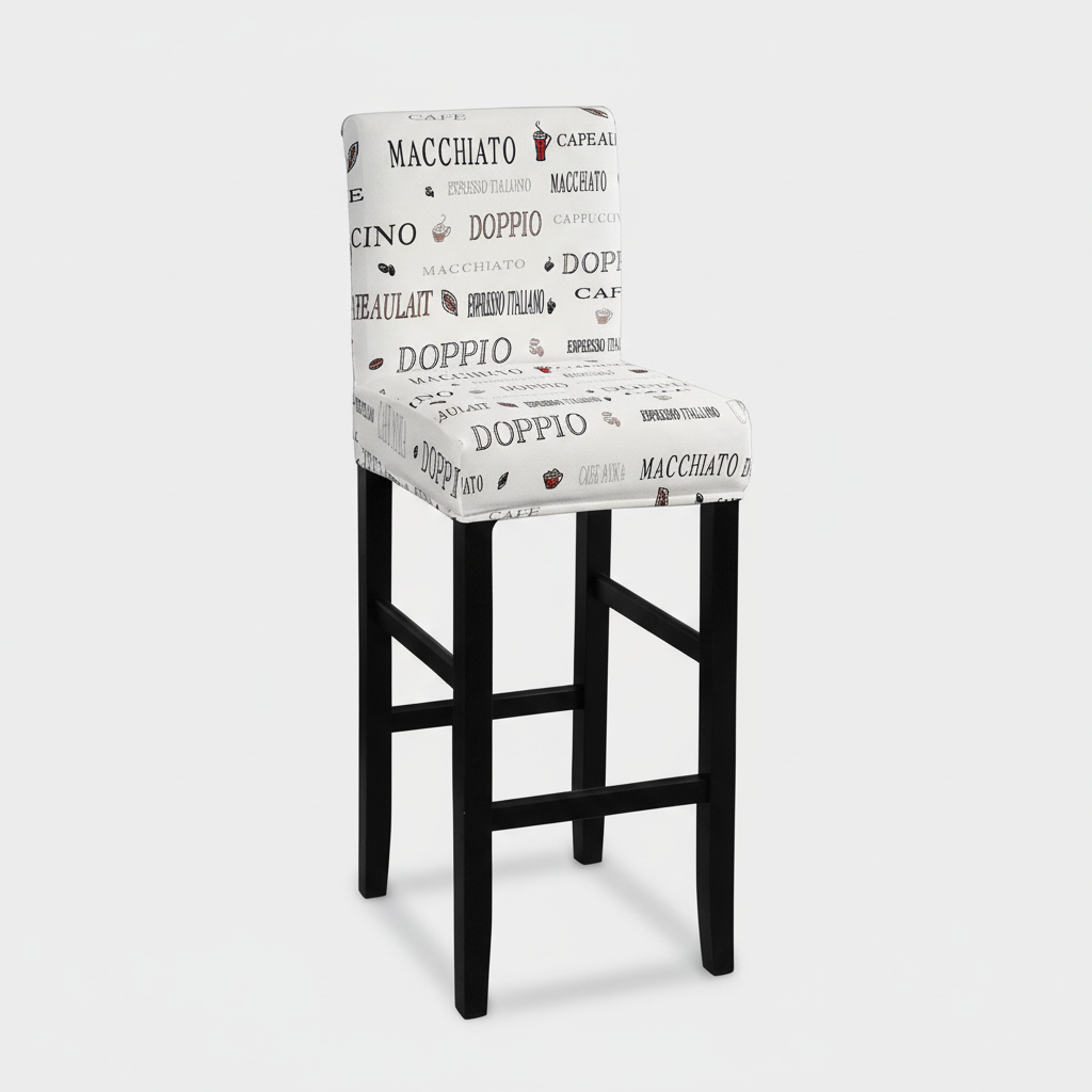 Housse de Tabouret de Bar Extensible - Motif Café Noir sur Blanc