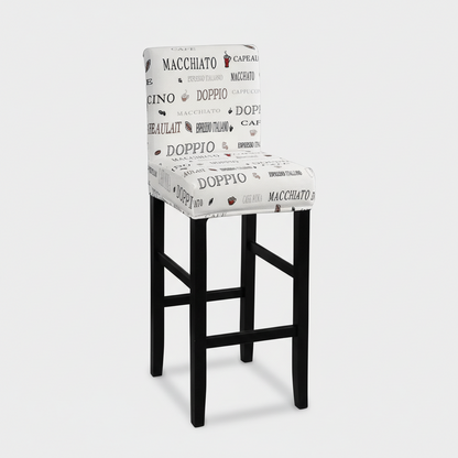 Housse de Tabouret de Bar Extensible - Motif Café Noir sur Blanc
