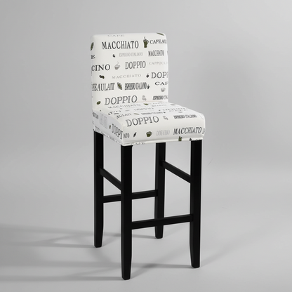 Housse de Tabouret de Bar Extensible - Motif Café Noir sur Blanc
