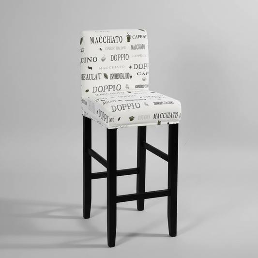 Housse de Tabouret de Bar Extensible - Motif Café Noir sur Blanc