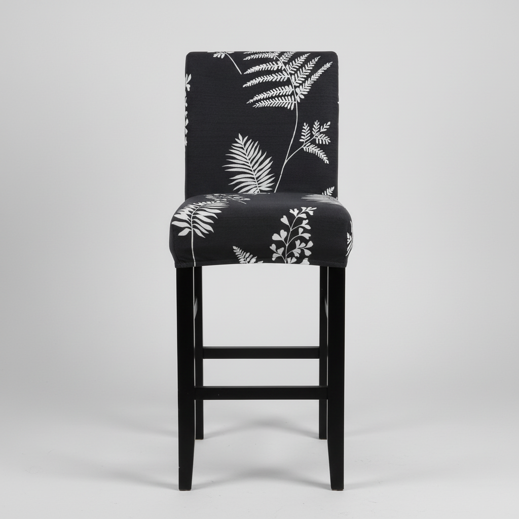 Housse de Tabouret de Bar Extensible - Motif Feuilles Gris Foncé