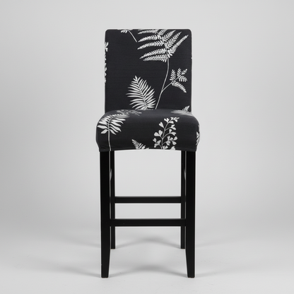 Housse de Tabouret de Bar Extensible - Motif Feuilles Gris Foncé