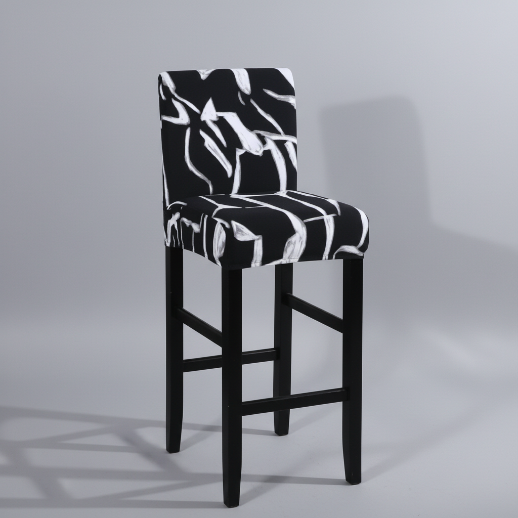 Housse Tabouret de Bar Extensible Noire à Motifs Blancs - Design Moderne & Protection Premium