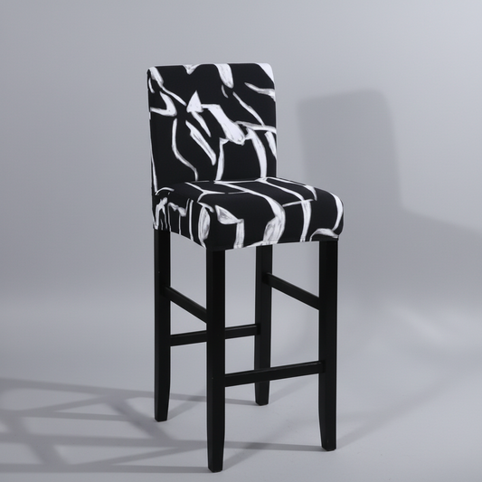 Housse Tabouret de Bar Extensible Noire à Motifs Blancs - Design Moderne & Protection Premium