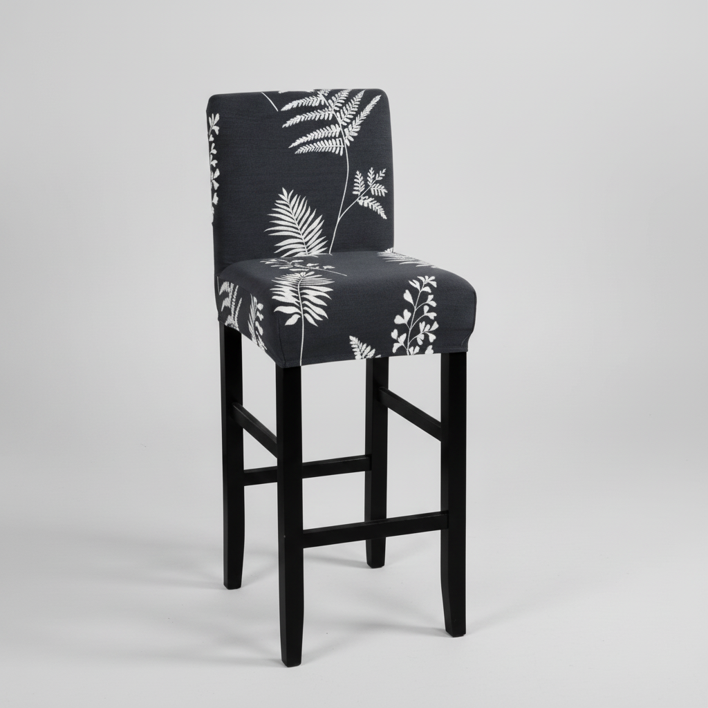 Housse de Tabouret de Bar Extensible - Motif Feuilles Gris Foncé