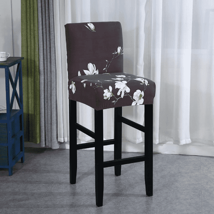 Housse de Tabouret de Bar Extensible Noire à Motifs Floraux Blancs