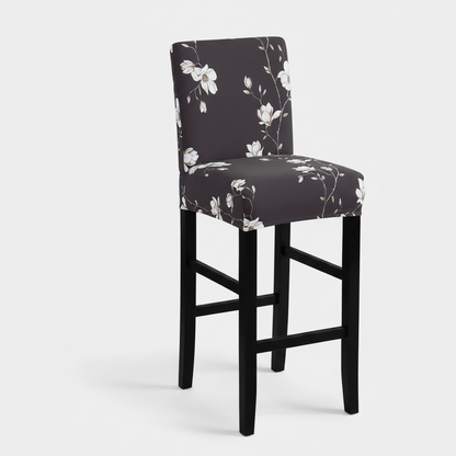 Housse de Tabouret de Bar Extensible Noire à Motifs Floraux Blancs