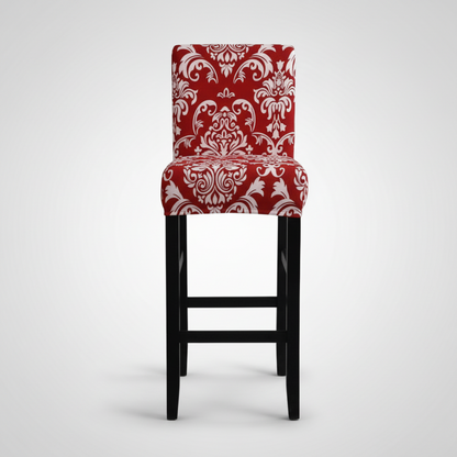 Housse de Tabouret de Bar Extensible avec Dossier - Motif Damassé Rouge & Blanc, Ajustement Universel