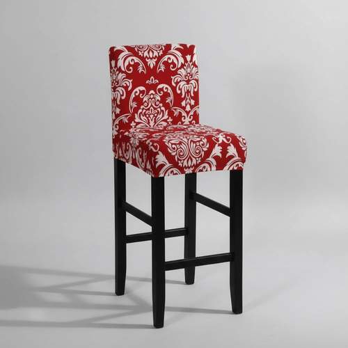 Housse de Tabouret de Bar Extensible avec Dossier - Motif Damassé Rouge & Blanc, Ajustement Universel