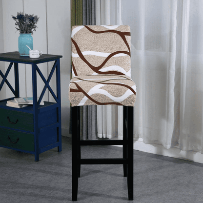 Housse de Tabouret de Bar Extensible Beige à Motifs Ondulés Marron et Blanc