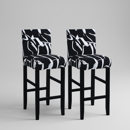 Housse Tabouret de Bar Extensible Noire à Motifs Blancs - Design Moderne & Protection Premium