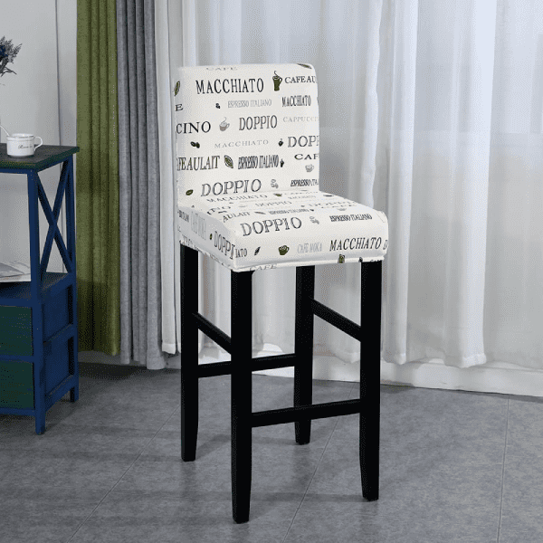 Housse de Tabouret de Bar Extensible - Motif Café Noir sur Blanc