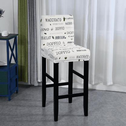 Housse de Tabouret de Bar Extensible - Motif Café Noir sur Blanc
