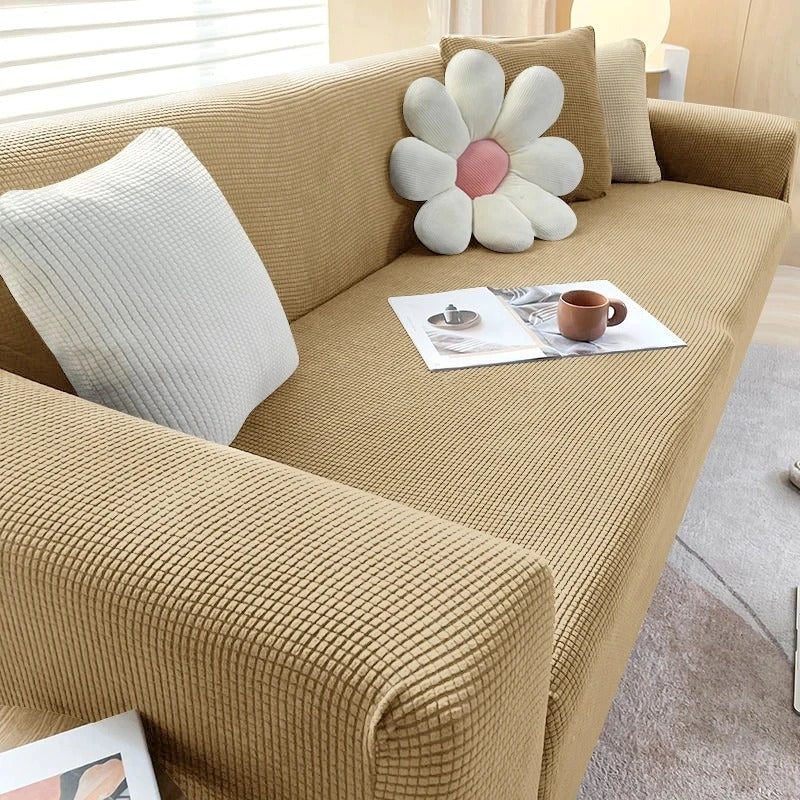 Housse de Canapé en Jacquard Brun Clair