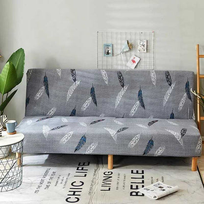 Housse Clic Clac Extensible Grise Motif Plumes - Protection universelle pour Canapé-Lit