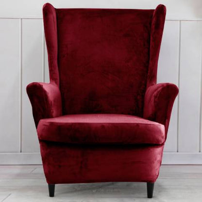 Housse de fauteuil à oreilles velours - Rouge Bordeaux - Élégance et Protection