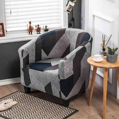 Housse de Fauteuil Club Extensible - Design Graphique Gris et Bleu
