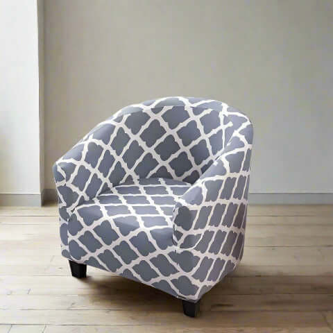 Housse de Fauteuil Club Extensible - Motif Géométrique Gris Clair