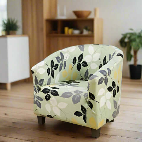 Housse de Fauteuil Club Extensible - Motif Feuillage Vert et Noir