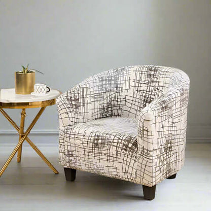 Housse de Fauteuil Club Extensible - Motif Graphique Blanc et Marron