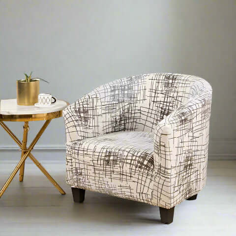 Housse de Fauteuil Club Extensible - Motif Graphique Blanc et Marron