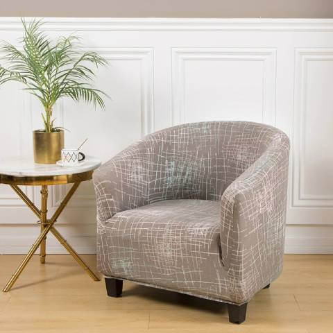 Housse de Fauteuil Club Extensible - Motif Moderne Beige et Blanc