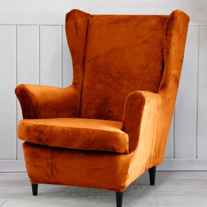 Housse de fauteuil à oreilles velours - Orange - Élégance et Protection