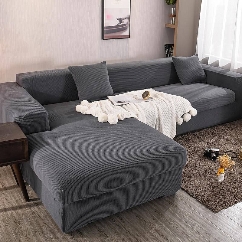 Housse pour canapé d'angle universelle gris - Protege canapé angle en polyester pour domicile