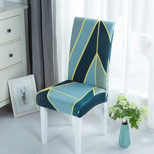 Housse de Chaise Extensible à Motifs Modernes - Style Scandinave Bleu Vert