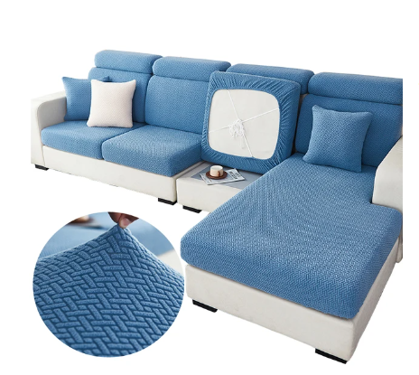 Housse de Coussin Canapé <br> Jacquard Entrecroisé Bleu