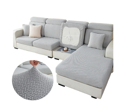 Housse de Coussin Canapé <br> Jacquard Entrecroisé Gris Clair