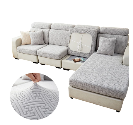Housse de Coussin Canapé <br> Jacquard Labyrinthe Gris Clair