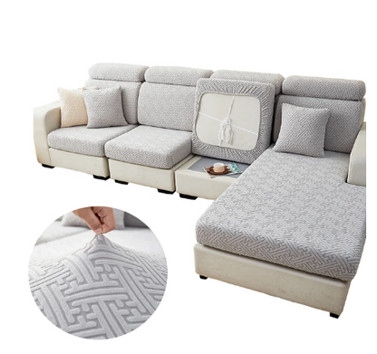 Housse de Coussin Canapé <br> Jacquard Labyrinthe Gris Clair