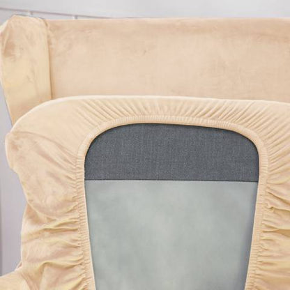 Housse de fauteuil à oreilles velours - Beige - Élégance et Protection