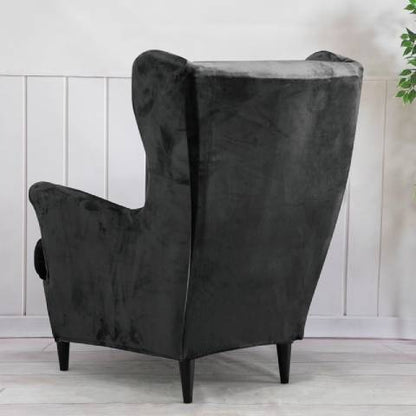 Housse de fauteuil à oreilles velours - Gris Foncé - Élégance et Protection