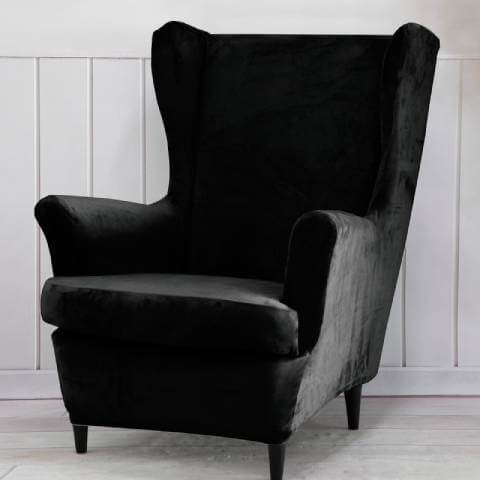 Housse de fauteuil à oreilles velours - Noire - Élégance et Protection