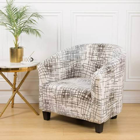 Housse de Fauteuil Club Extensible - Motif Graphique Blanc et Marron