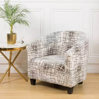 Housse de Fauteuil Club Extensible - Motif Graphique Blanc et Marron